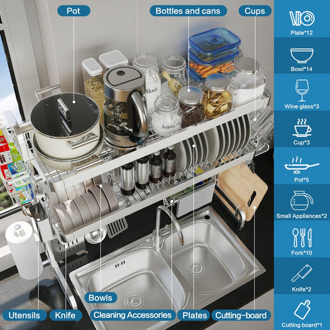 LIVOD estante de dos niveles extendible, facilita el secado de platos y utensilios.