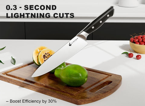 Cuchillo chef Livtek de 8 pulgadas, filo afilado para cortes precisos.