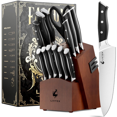 Conjunto de cuchillos Livtek en bloque, almacenamiento práctico para la cocina.
