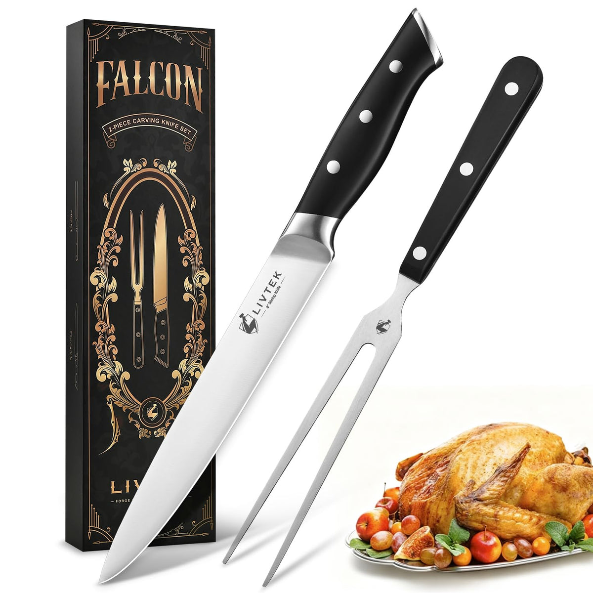 Livtek conjunto cuchillo trinchar 8 pulgadas para cortes uniformes.
