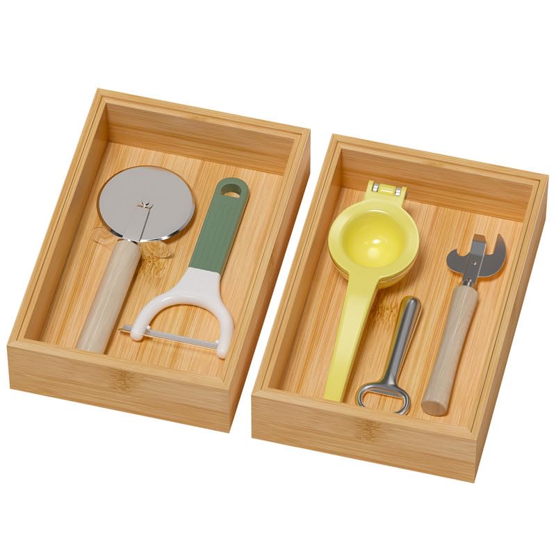 Lixple organizador de cajón de bambú compacto y resistente para cubiertos y utensilios.