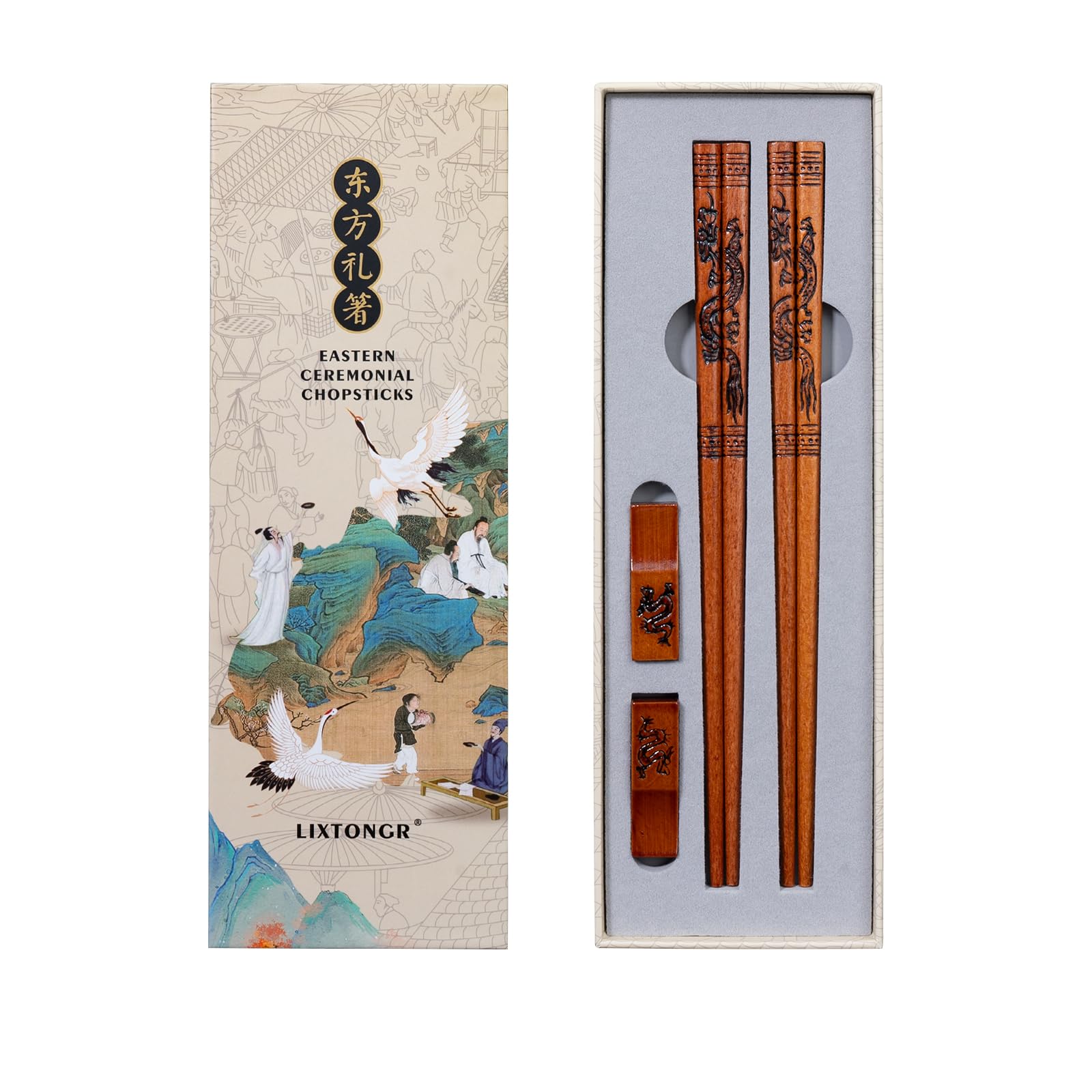 LIXTONGR palillos de madera con dragón tallado, elegante para cualquier mesa.