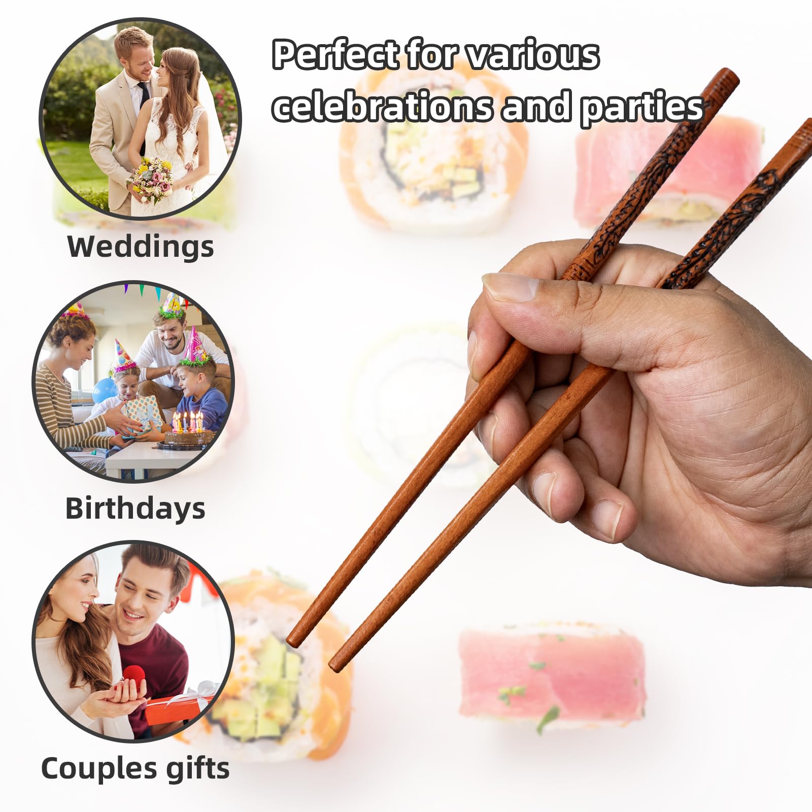 LIXTONGR palillos para cena asiática, versátiles para sushi y ramen.