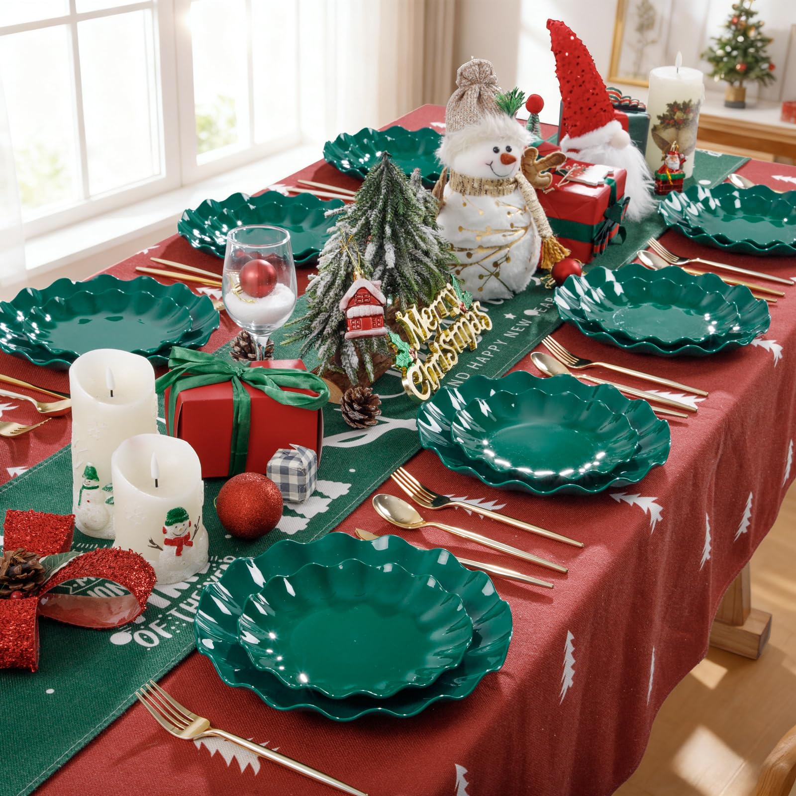 LIYH conjunto platos navidad verdes veinticinco piezas, versatilidad festiva