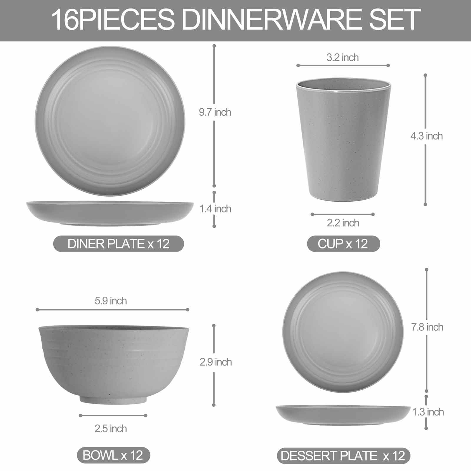 LIYH platos de cena grises de 10 pulgadas para comidas familiares fáciles de servir.