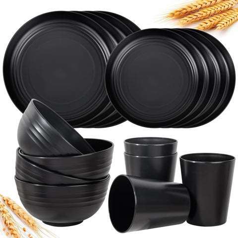 LIYH platos principales negros de trigo, duraderos para uso diario.