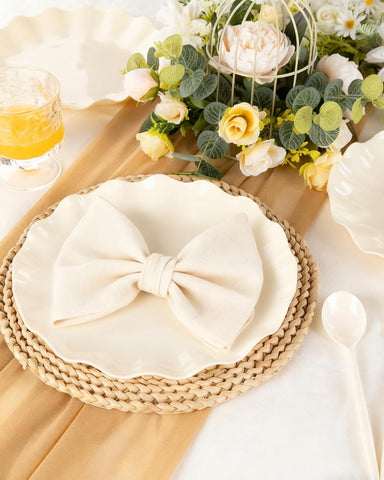 LIYH platos beige con bordes ondulados, ideales para bodas y eventos con estilo.