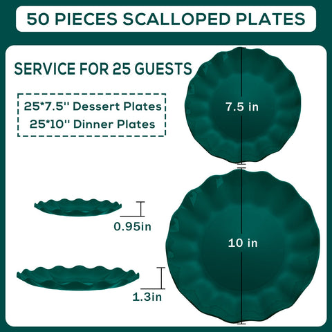 LIYH platos navidad verdes borde abanico, diseño elegante para mesa