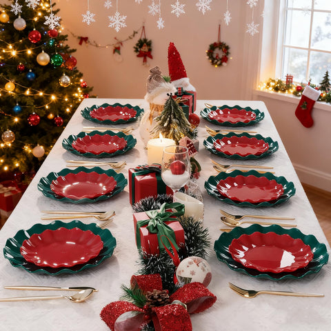 LIYH platos navidad verdes elegantes, ambiente cálido en mesa