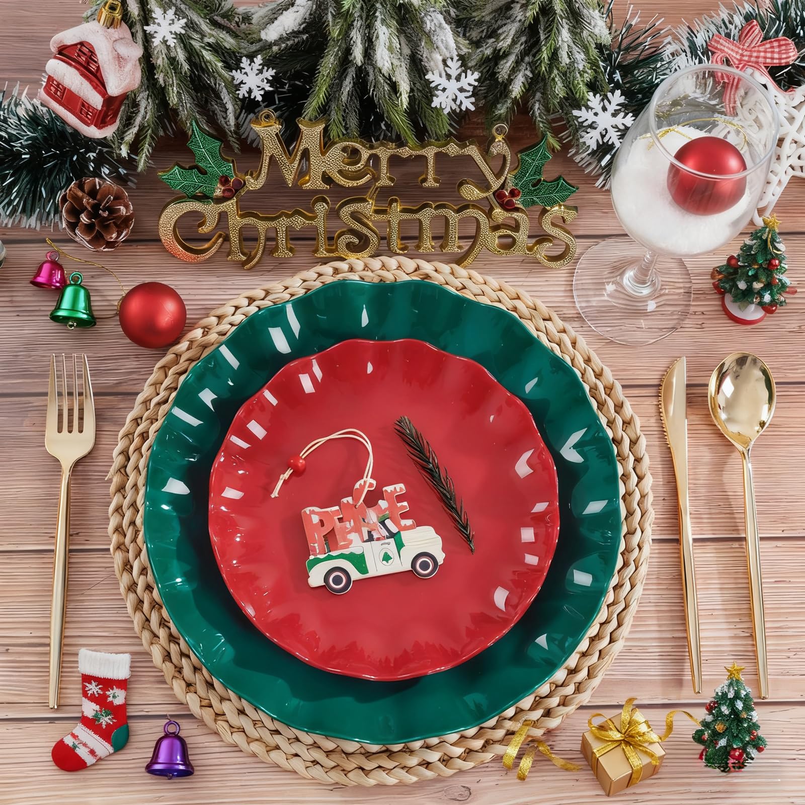 LIYH platos navidad verdes sin BPA, contacto seguro con alimentos