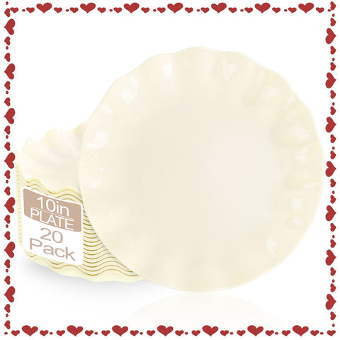 LIYH platos beige de 10" con bordes ondulados, ideales para servir en banquetes.