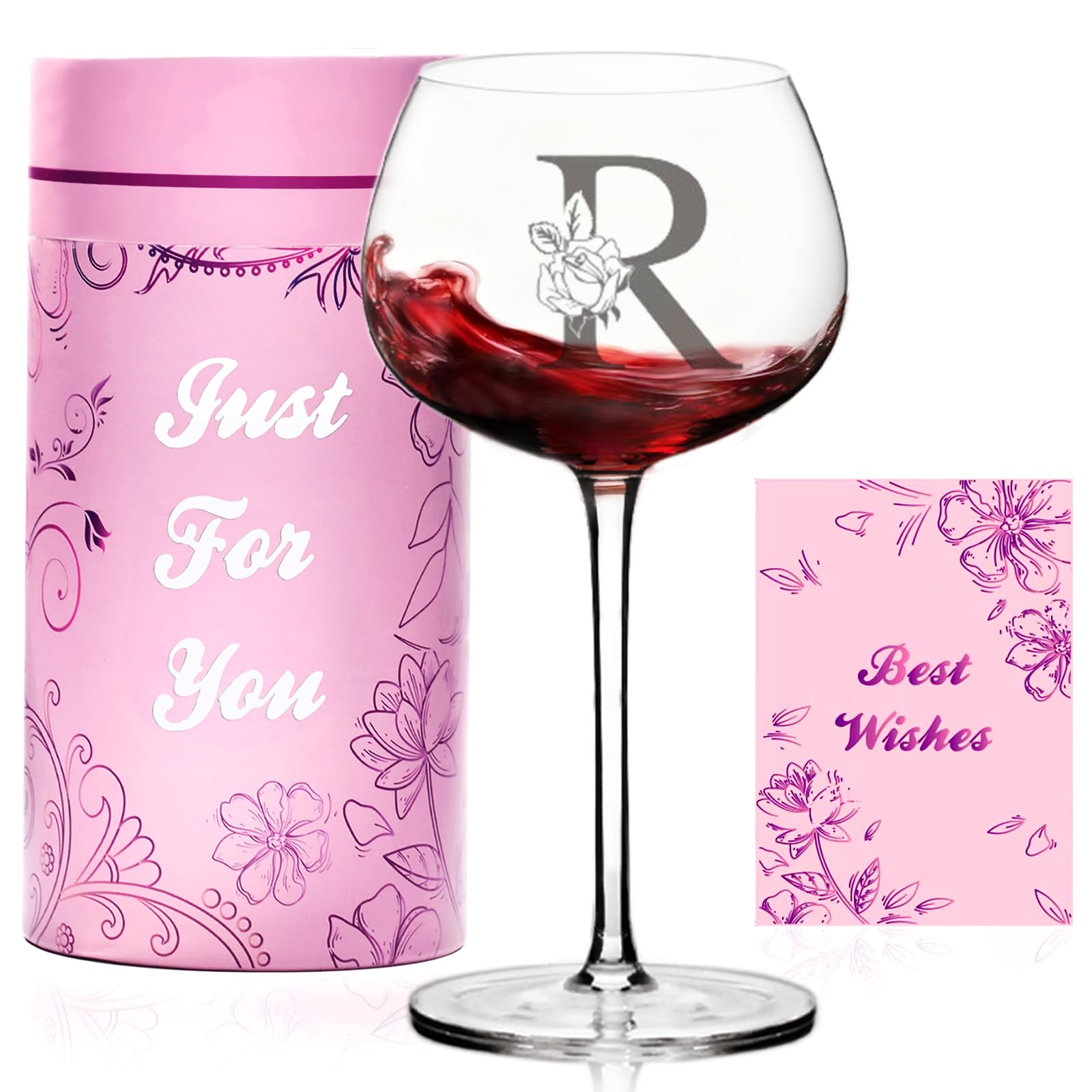 Vaso de vino personalizado con inicial R de L＆J Home, regalo elegante