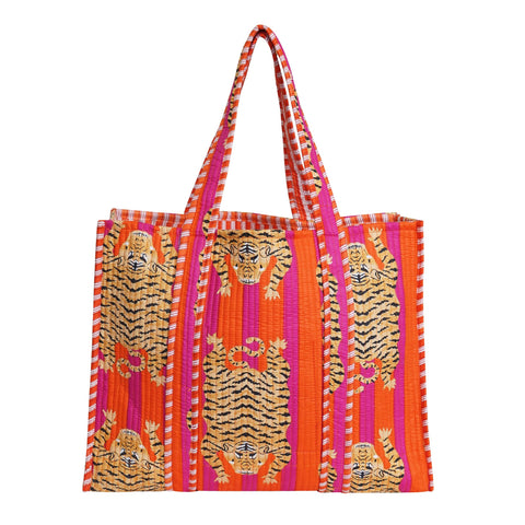 Bolsa LKGSM RUGS con impresión de tigre en algodón, ideal para compras diarias.