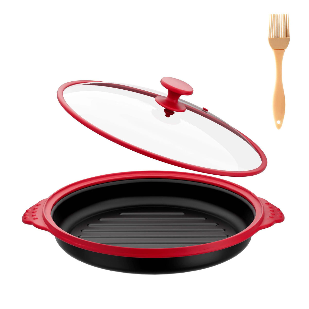 Lkicwah, pan microondas grill con tapa de vidrio, ofrece cocción uniforme y crujiente.