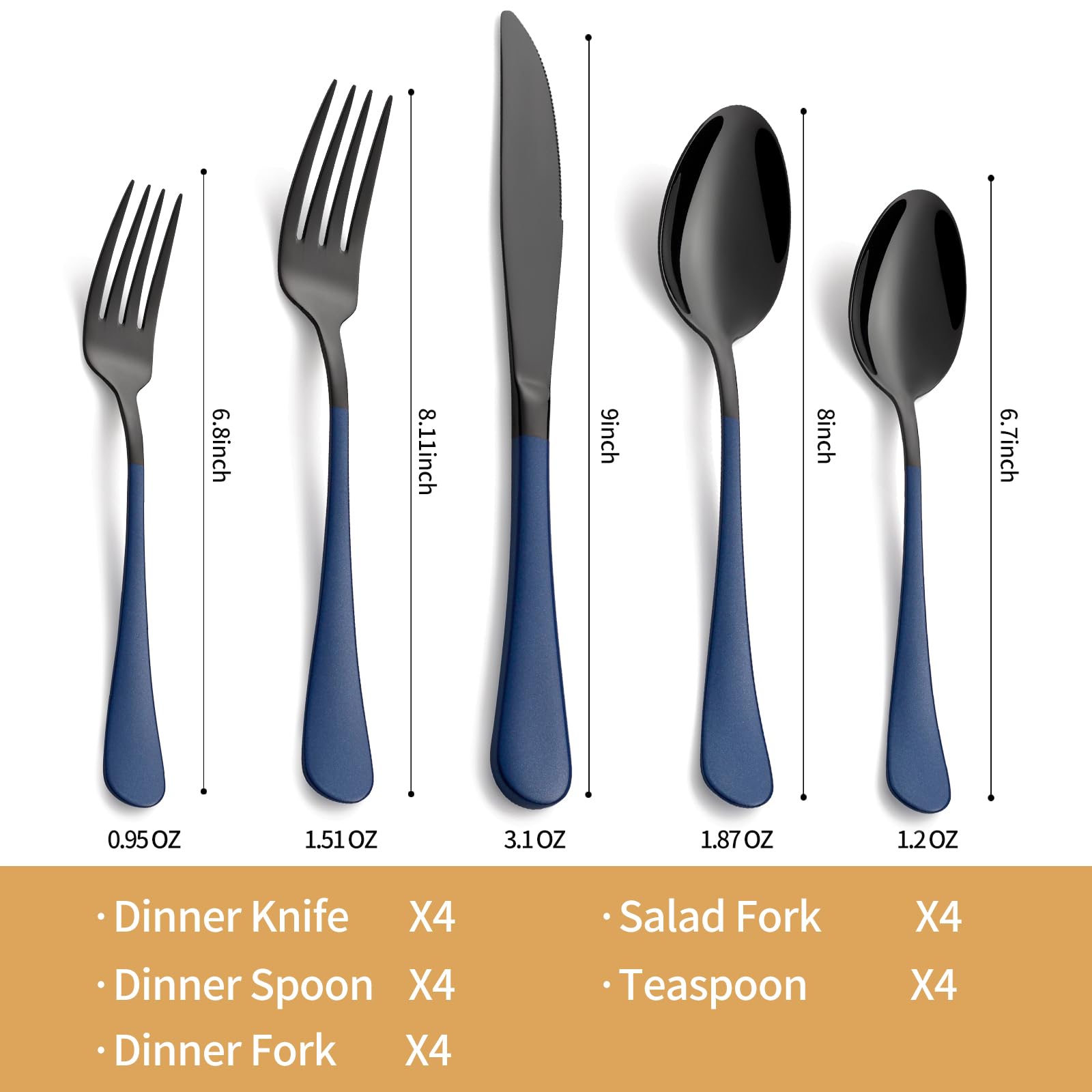 Tenedores LKTDYMEG negros con acento azul, perfectos para comidas familiares con estilo.