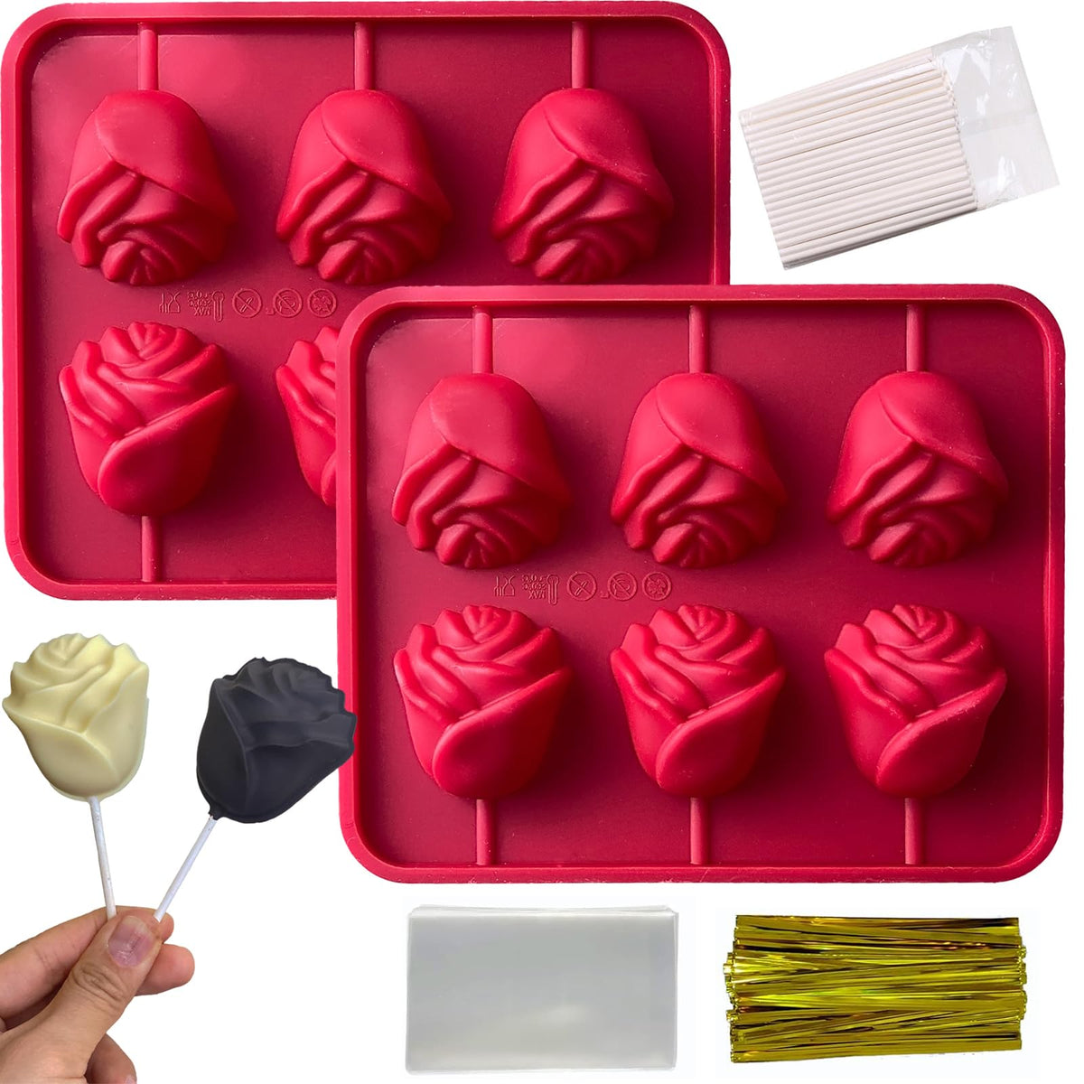 LLchunyun moldes rosa para piruletas, desmolde fácil para decoraciones dulces.