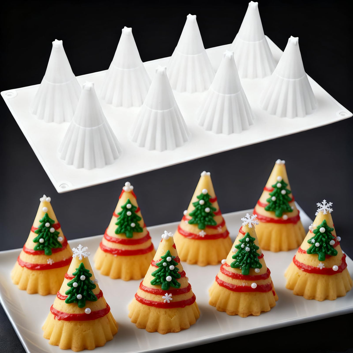 LLPMutu molde árbol navidad 3D de silicona, 8 cavidades para repostería