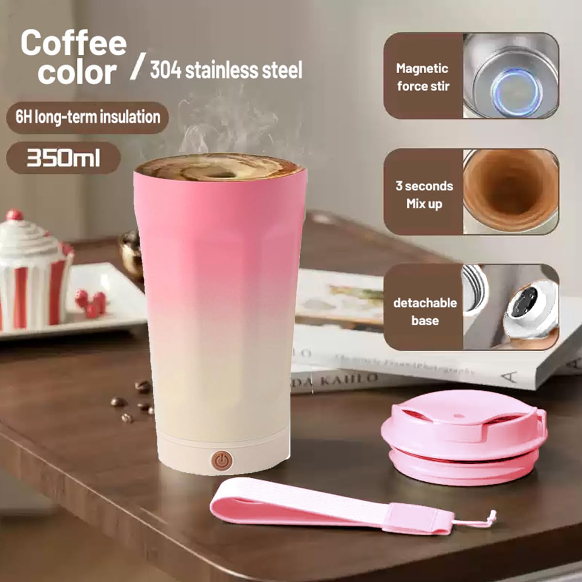 LMFUEN vaso de acero inoxidable 304 en color rosa, duradero y seguro para bebidas.
