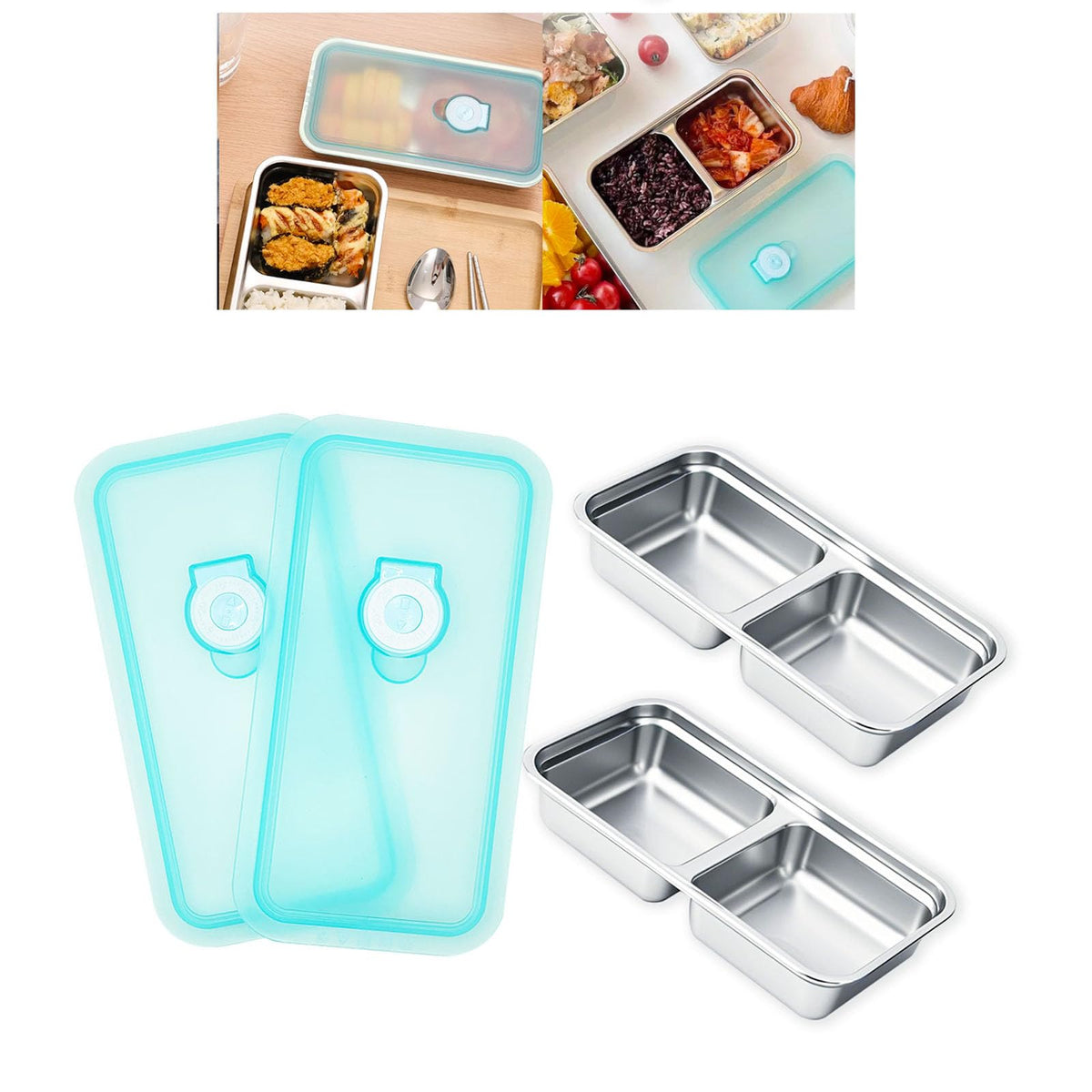LMJAGJX cajas de meriendas con doble compartimento de acero ofrecen organización.