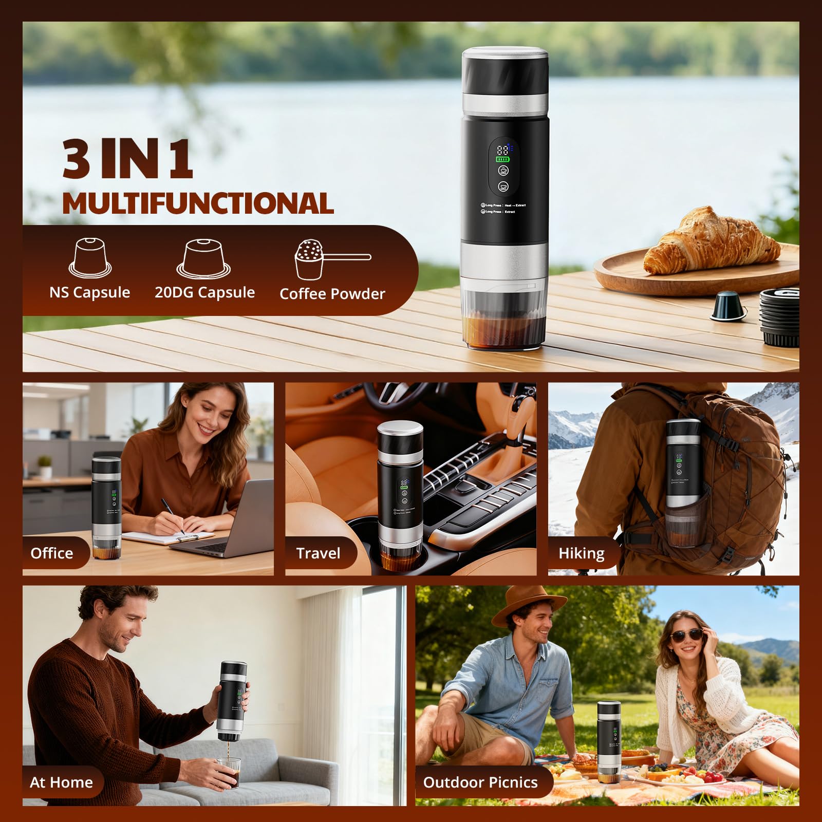 Lmozim Cafetera espresso portátil, carga rápida vía USB-C para viaje.