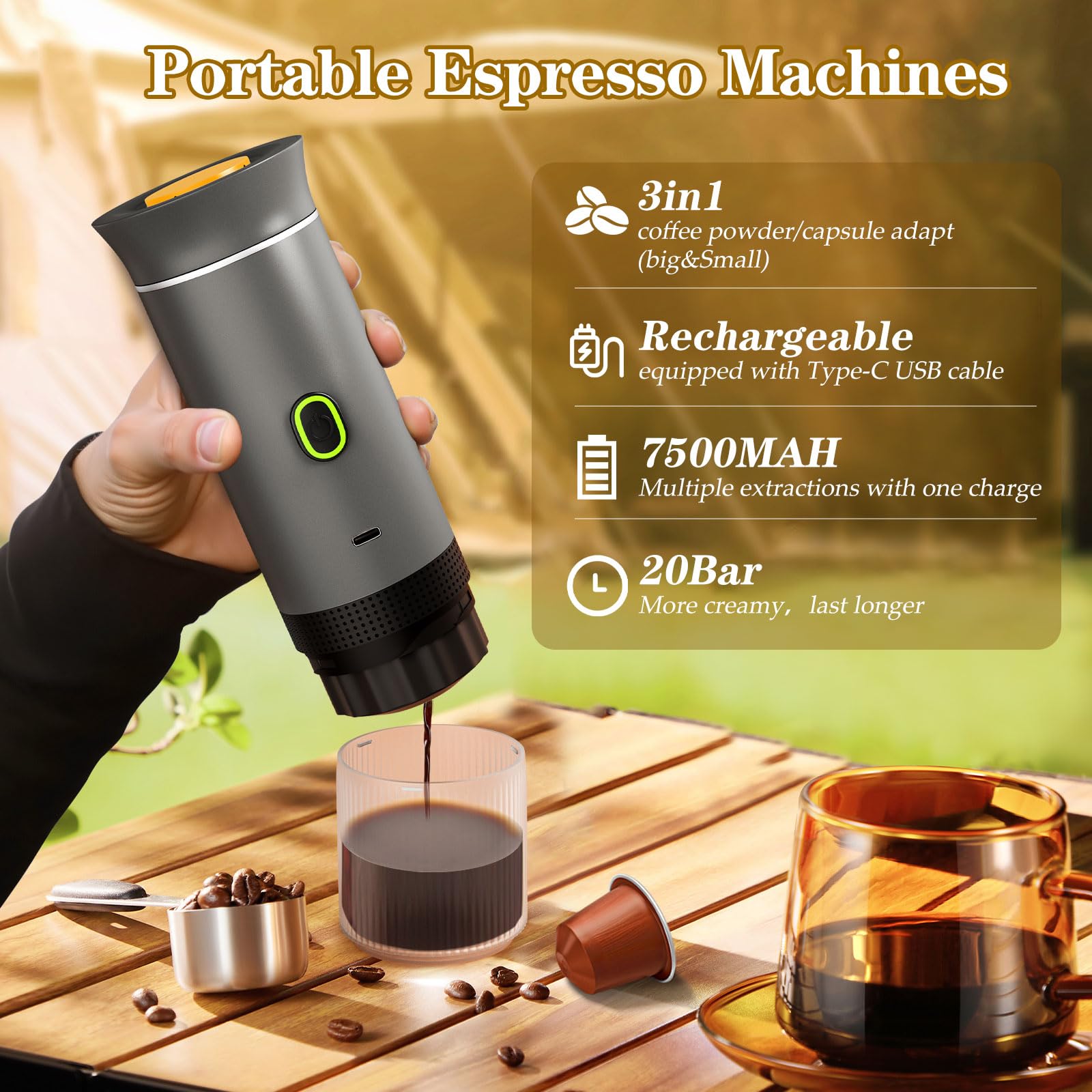Cafetera Lmozim Portátil con carga USB-C en coche, ideal para viajes
