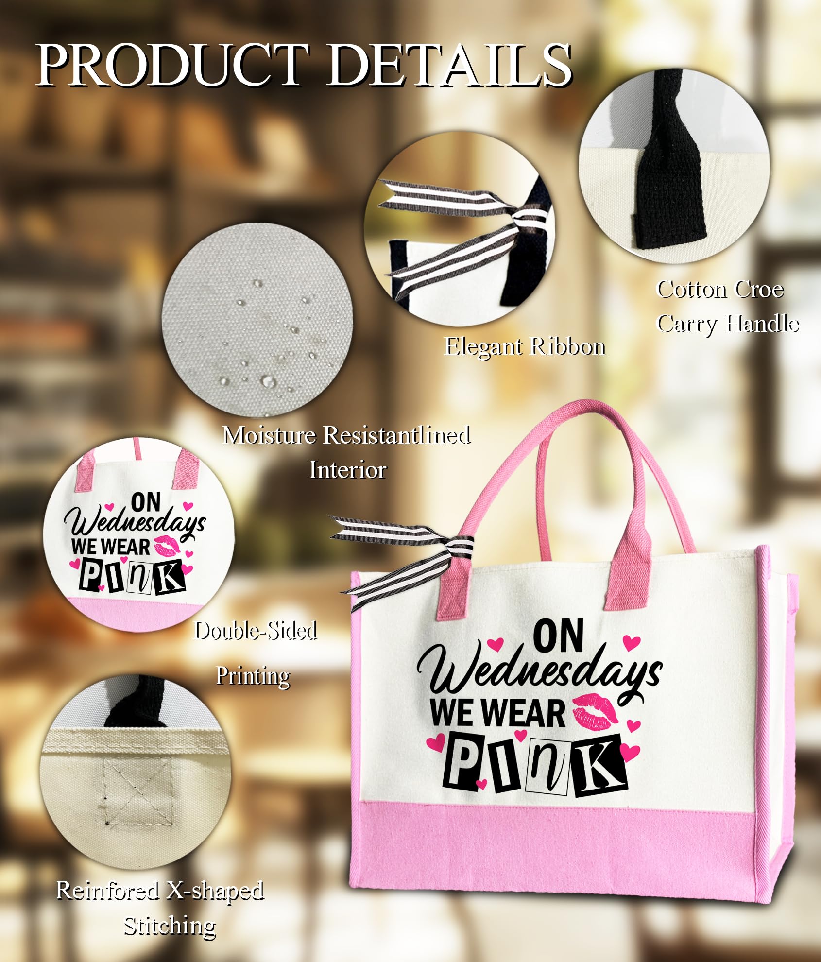LNGORUS tote rosa Wednesdays, capacidad amplia para objetos diarios