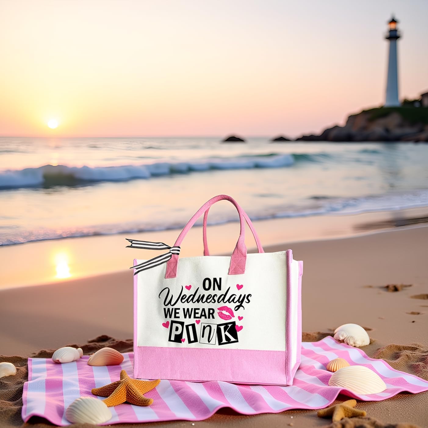 LNGORUS tote rosa Wednesdays, cierre y asas resistentes
