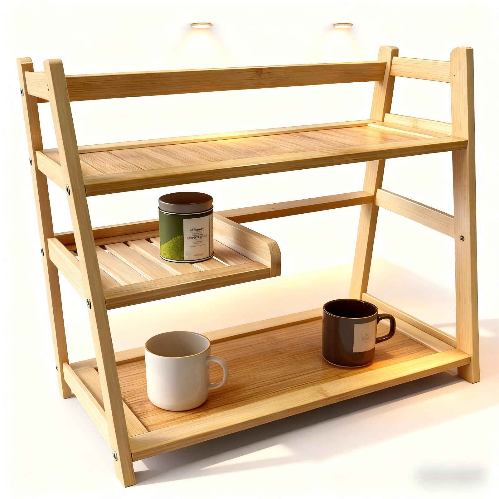 Estación de matcha Lnncdsc en bambú, nivel superior para utensilios y tazas.