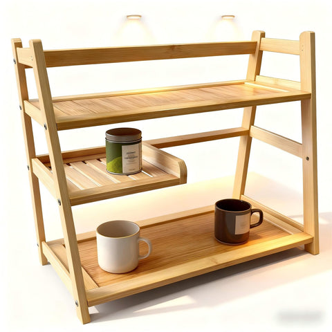 Estación de matcha Lnncdsc en bambú, nivel superior para utensilios y tazas.