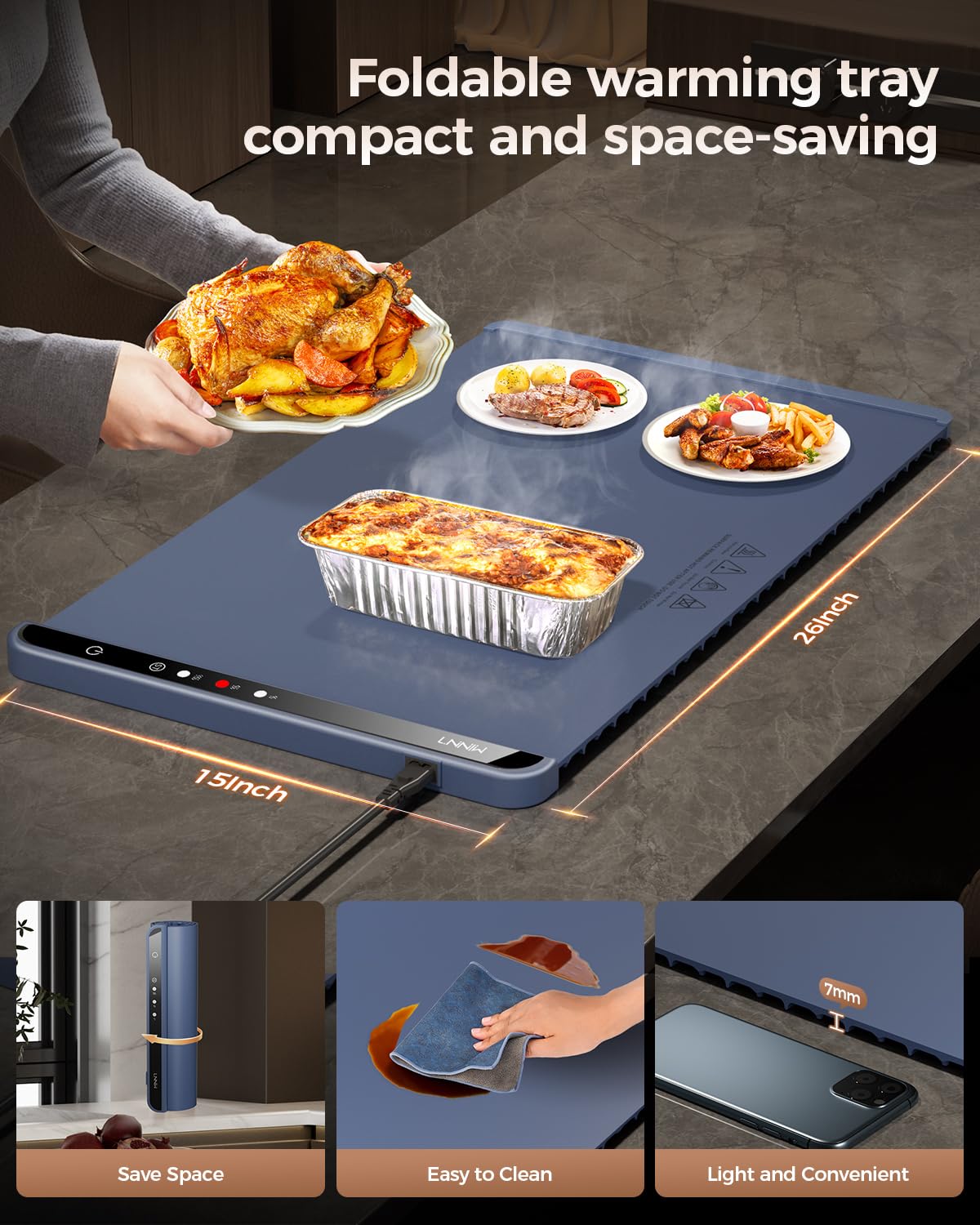 Manta-calentadora-alimentos LNNIW, diseño portátil para almacenamiento cómodo.