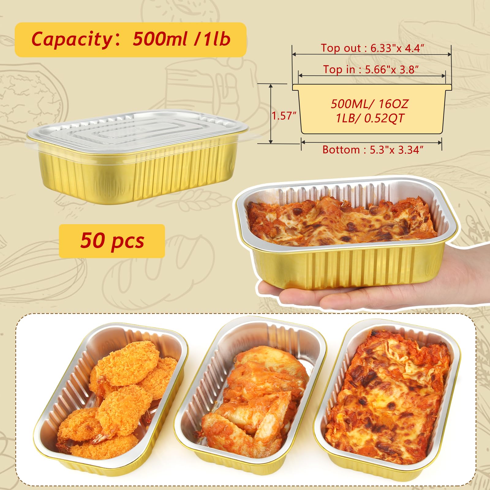Contenedor LNYZQUS de aluminio 1 lb para cocinar y almacenar comidas para llevar.