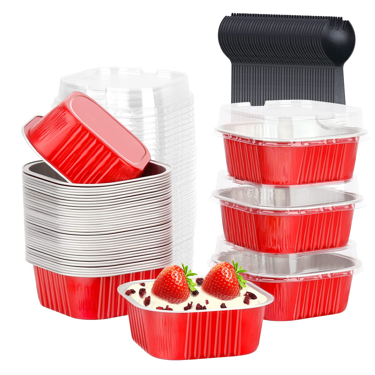 Moldes LNYZQUS cuadrados 10oz con tapas para porciones individuales de postre.