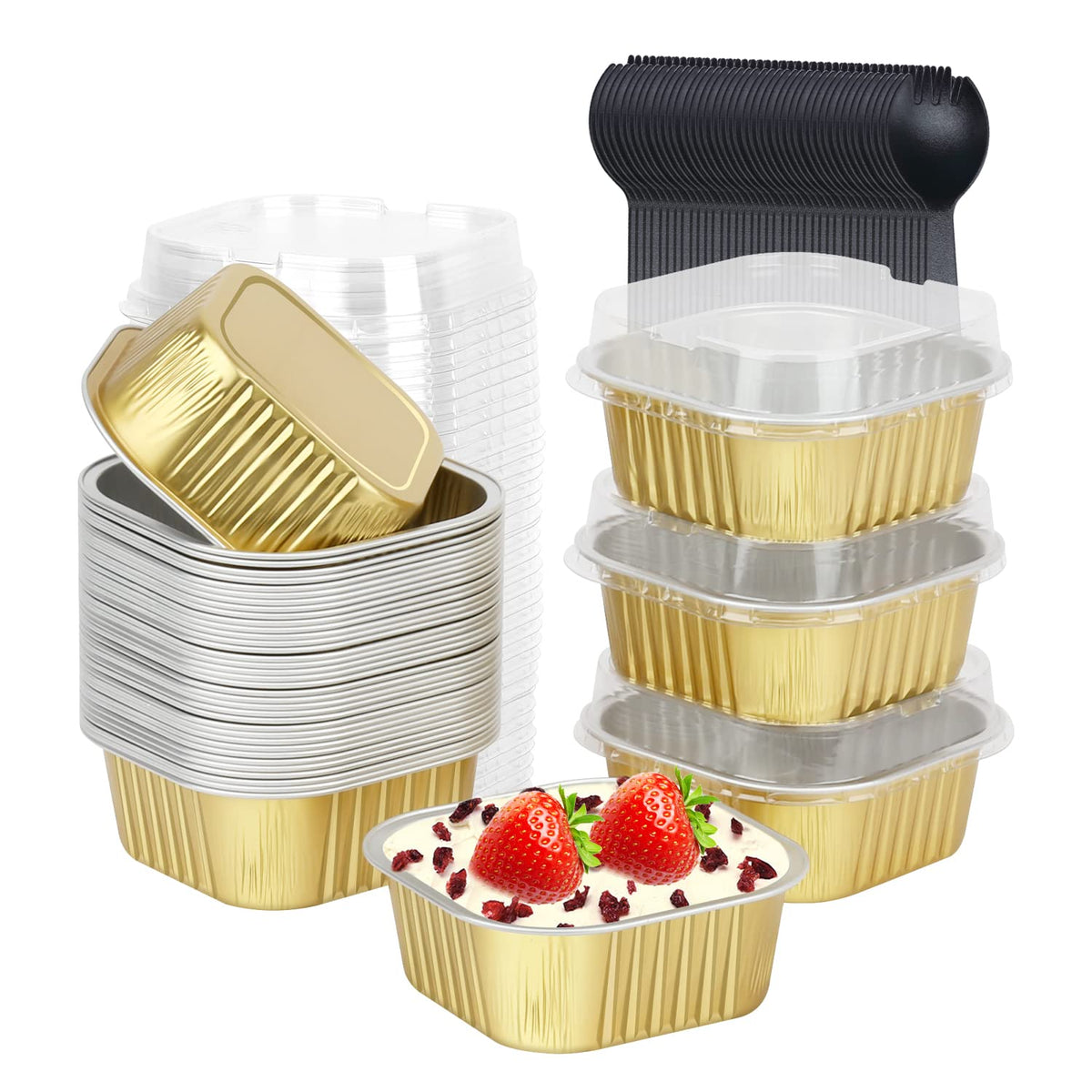LNYZQUS moldes cupcakes aluminio 10oz cuadrados con tapa, porciones individuales fáciles de servir.