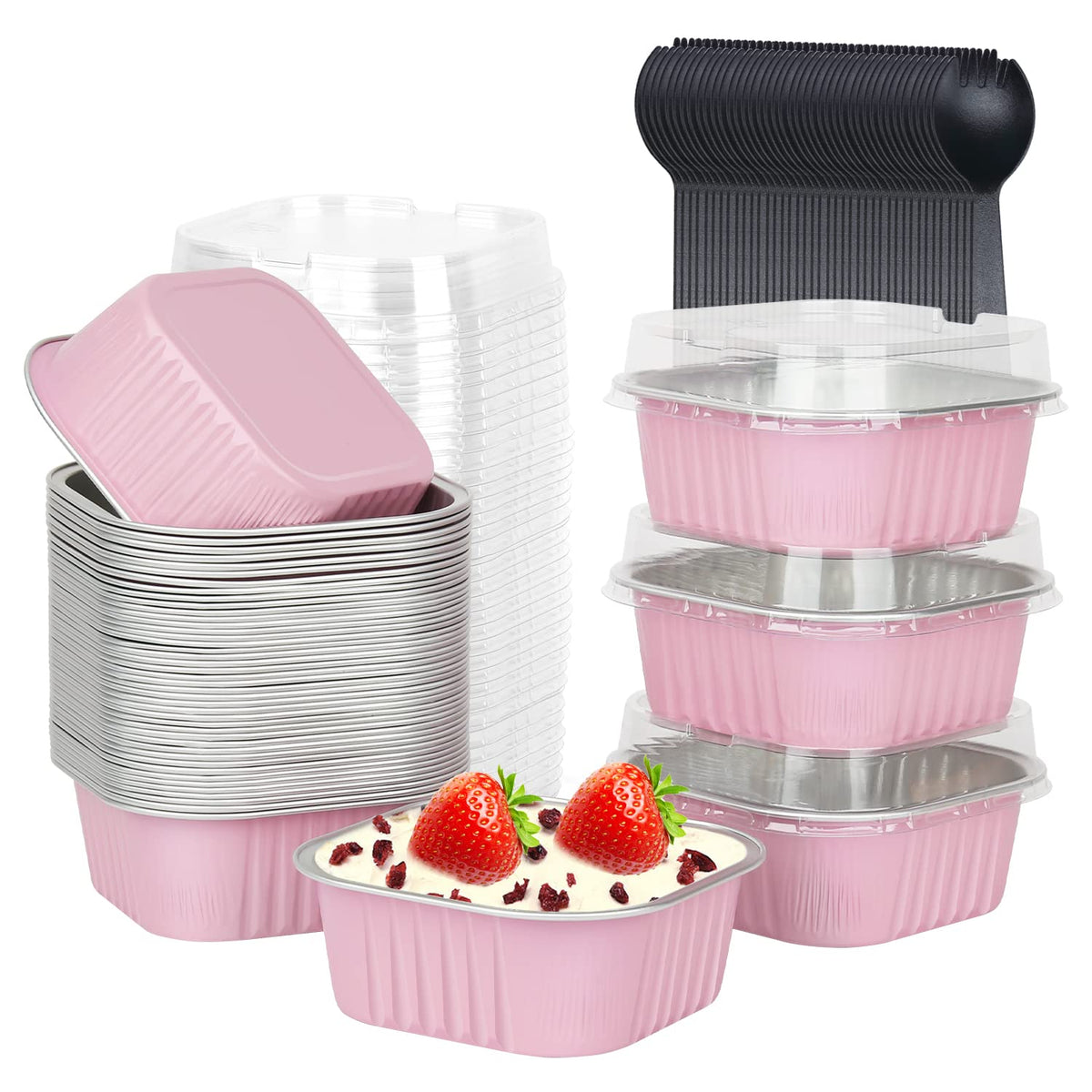LNYZQUS moldes cupcakes cuadrados 5oz con tapas, porciones individuales listas para hornear