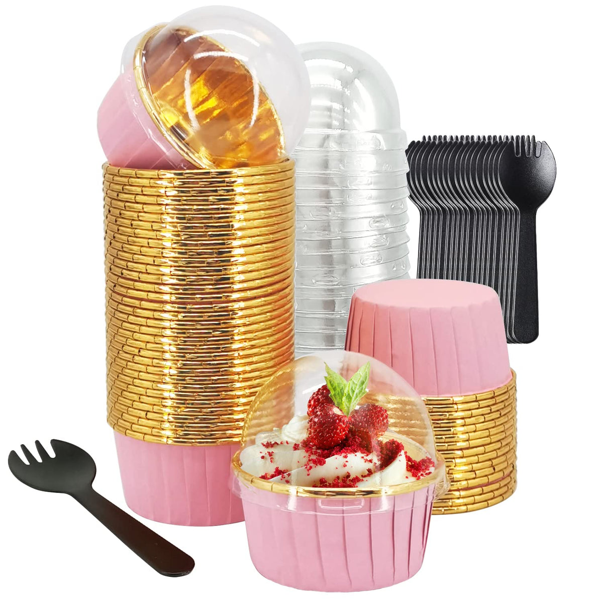 Forros para magdalenas LNYZQUS con tapas rosa dorado, ideales para transportar postres con elegancia
