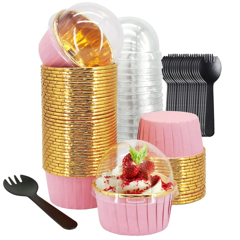 Forros para magdalenas LNYZQUS con tapas rosa dorado, ideales para transportar postres con elegancia