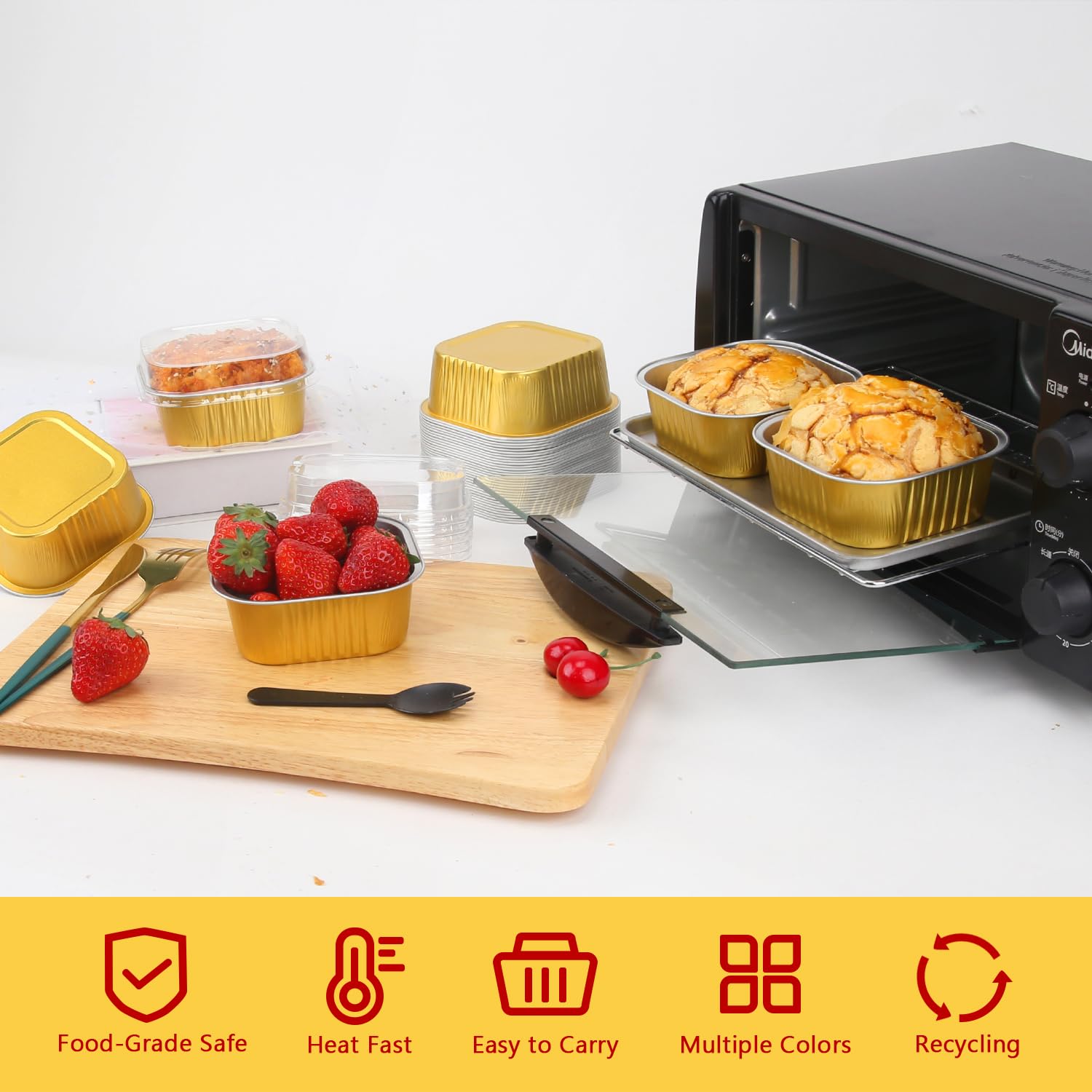 LNYZQUS molde de aluminio 10oz con tapa, ideal para postres pequeños para llevar.