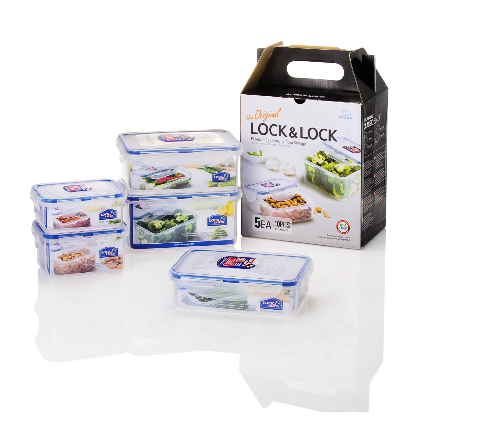Conjunto LocknLock Easy Essentials: contenedores rectangulares para organizar alimentos y mantener su frescura.