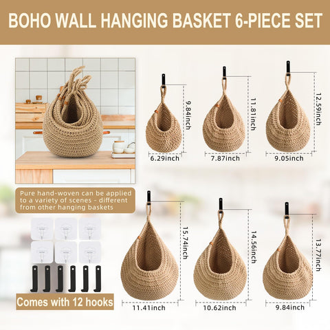LOCS MICRAI cestas para frutas y verduras en pared con aspecto boho.