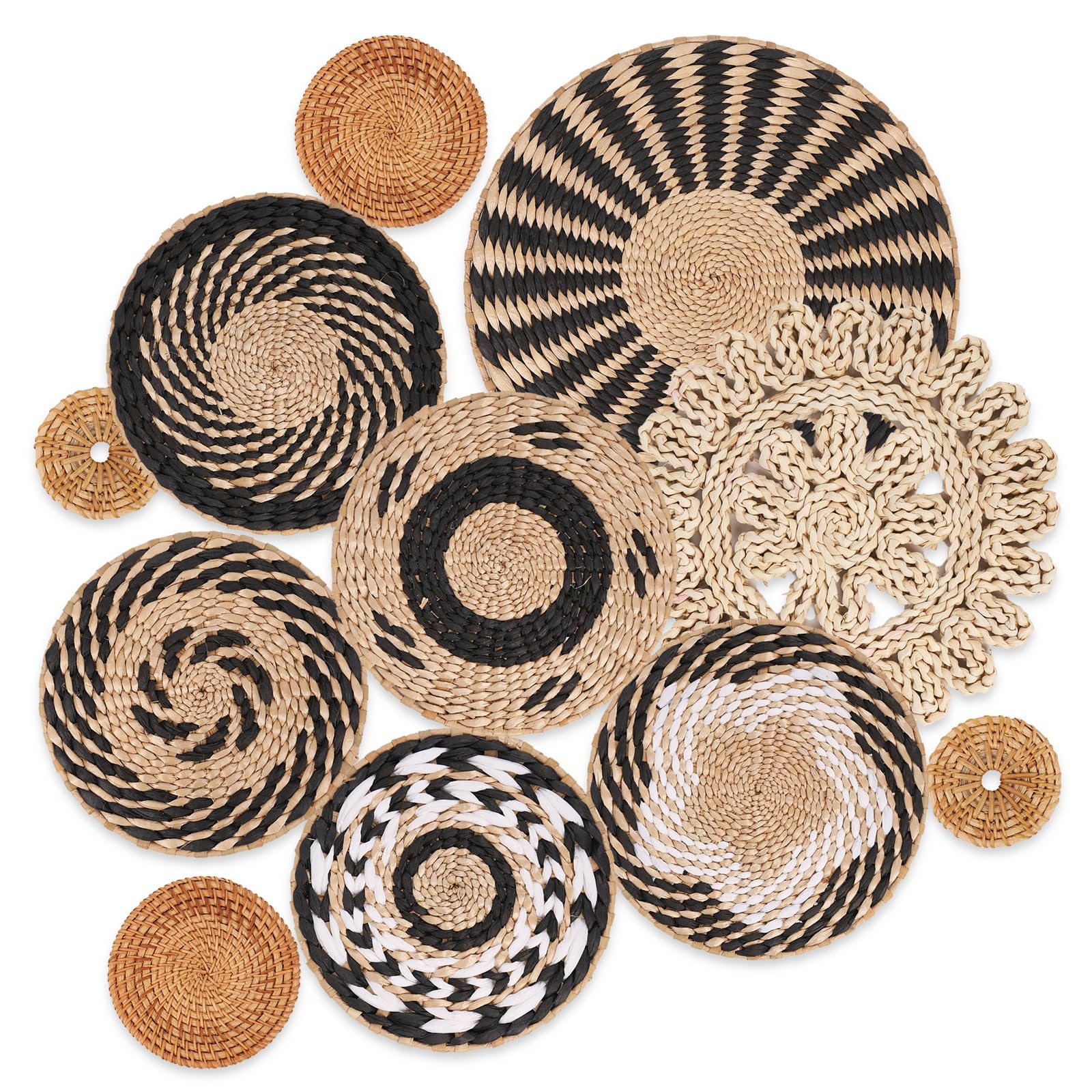 LOCS MICRAI cestas-pared-boho-set-11, negro retro, ideal para murales artesanales.