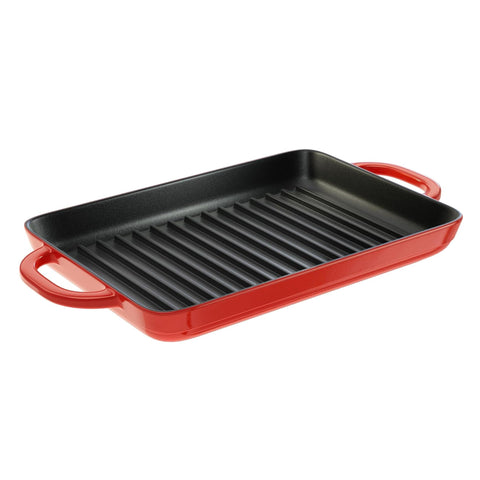 Sartén Lodge para parrilla esmaltada, 12.5x8, retiene calor para dorar uniformemente.