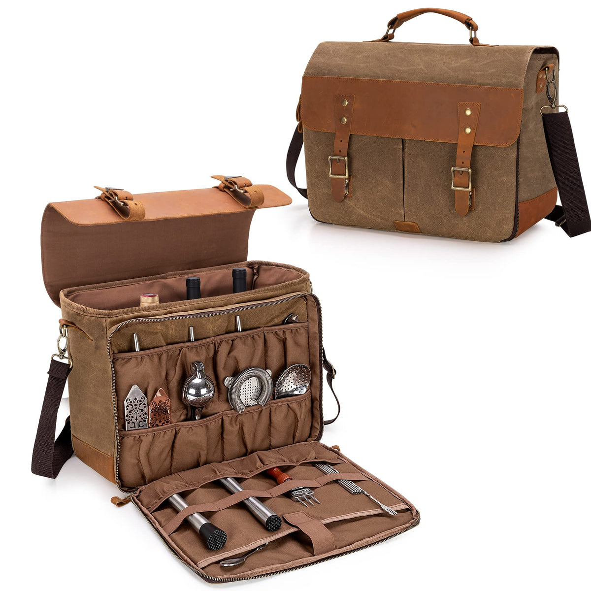 LoDrid Vintage Bartender Kit con divisores removibles para organización rápida.