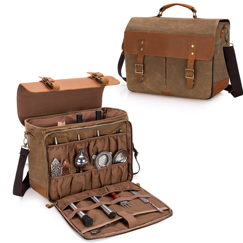 LoDrid Vintage Bartender Kit con divisores removibles para organización rápida.