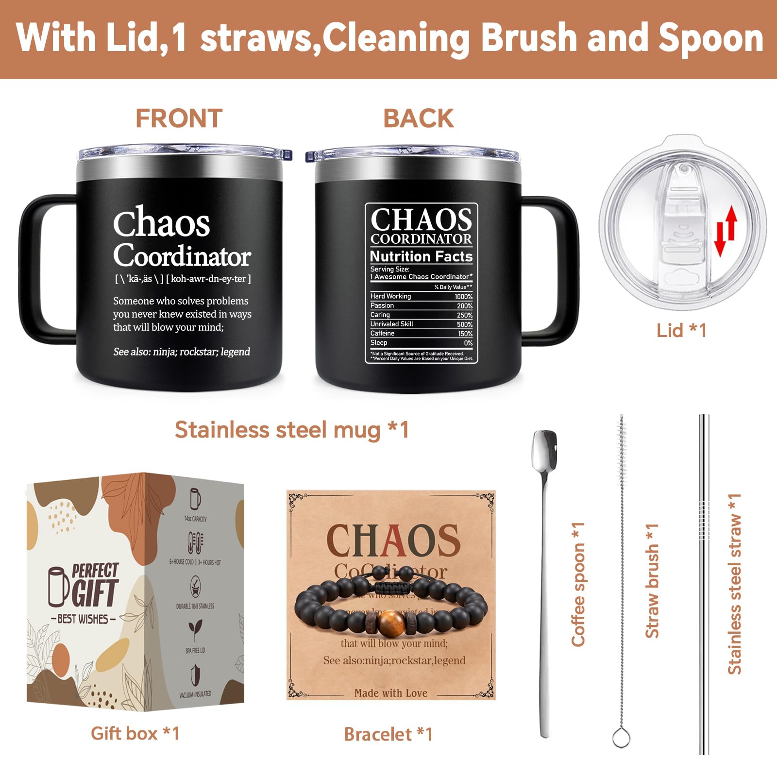 Loecuxe Chaos Coordinator Mug 14oz: empaque-regalo listo para sorprender a un colega.