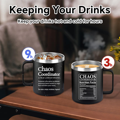 Loecuxe Chaos Coordinator Mug 14oz: pajilla y cepillo para limpieza rápida.