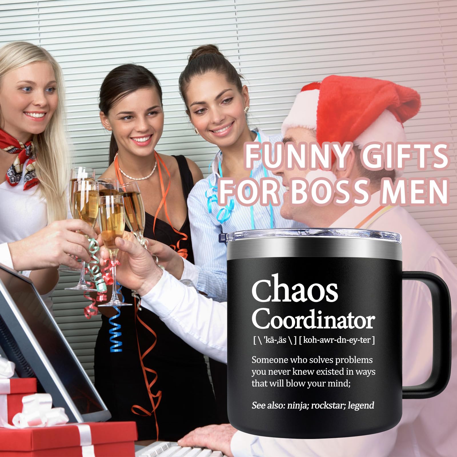 Loecuxe Chaos Coordinator Mug 14oz: tapa hermética para evitar derrames en la mesa.