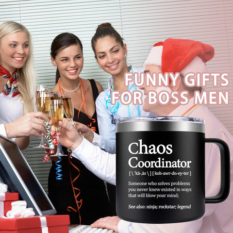 Loecuxe Chaos Coordinator Mug 14oz: tapa hermética para evitar derrames en la mesa.
