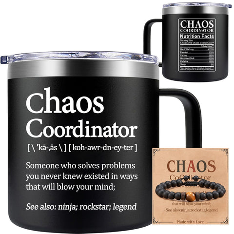 Loecuxe Chaos Coordinator Mug 14oz: taza 14oz para mantener el calor en la oficina.