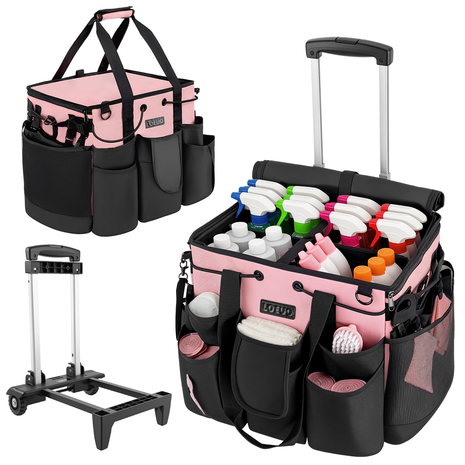 LOEUO bolsa de limpieza con ruedas y carro desmontable, práctico para movilidad diaria.
