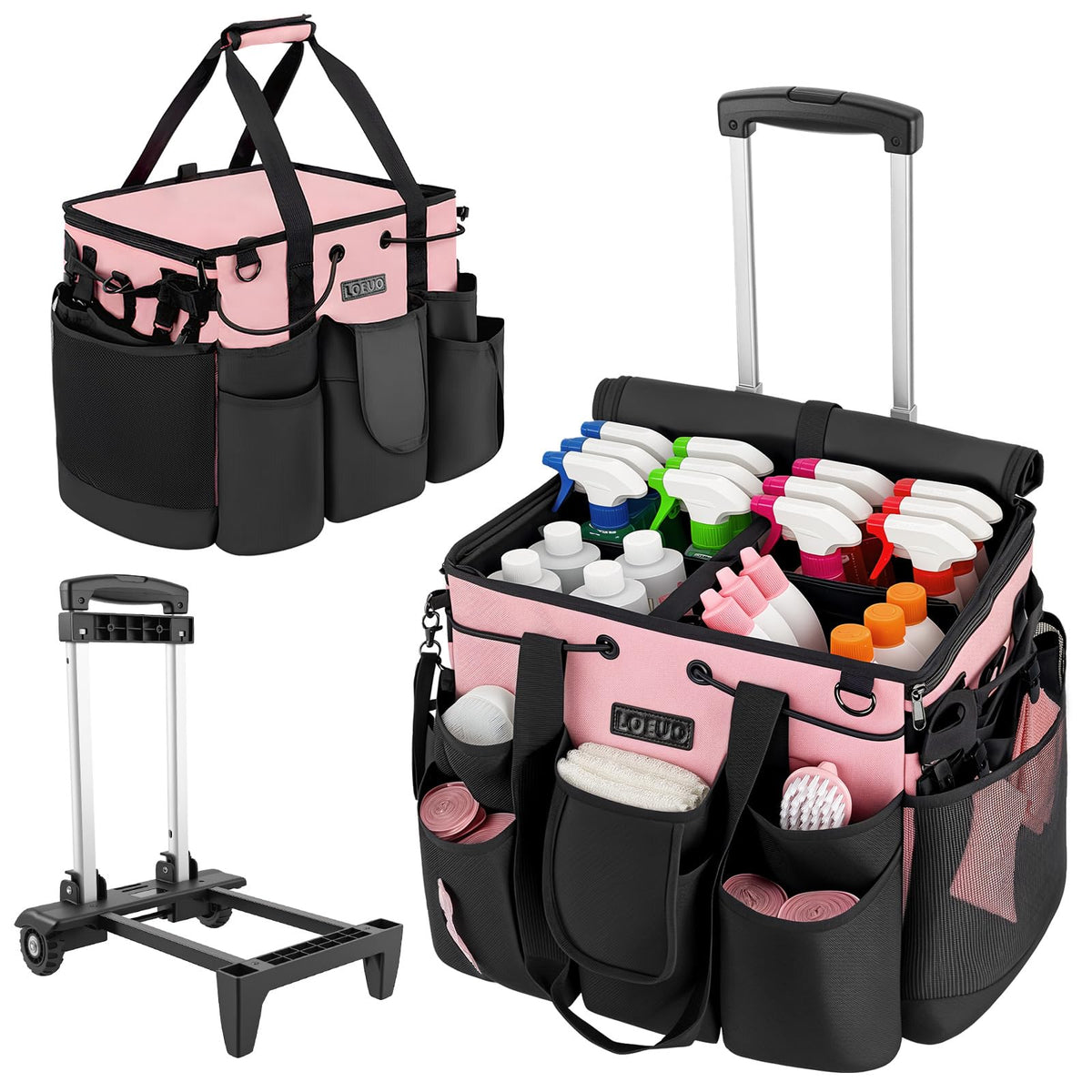 LOEUO bolsa de limpieza con ruedas y carro desmontable, práctico para movilidad diaria.